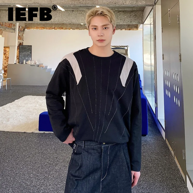 

Свитшот IEFB мужской с круглым вырезом, худи с длинным рукавом, повседневный тонкий Свитшот контрастных цветов, 9A7966, на осень