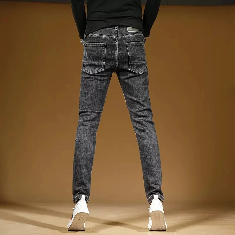 Autumn Black Ripped Jeans Men Streetwear Slim Fit Pencil Pants Fashion Casual Patchwork Stretch Denim Trousers