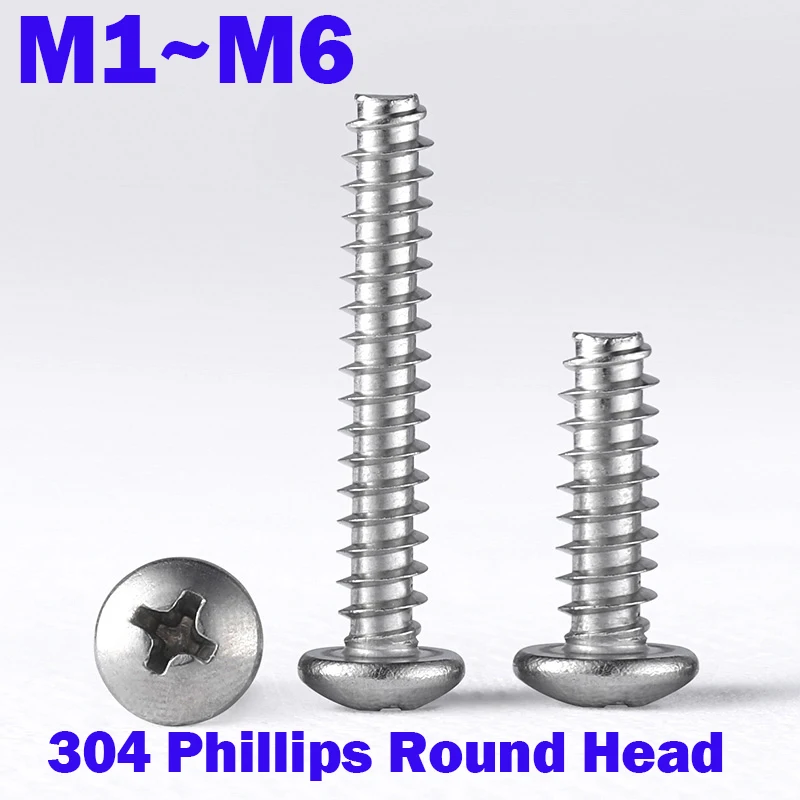 Саморезы из нержавеющей стали Phillips с круглой головкой и плоским хвостом 304.