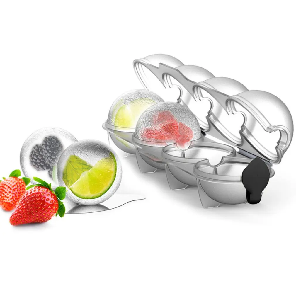 

4-cavity Spherical Ice Cube Mold Durable Non-toxic Large Ice Cube Mold Easily Release Round Ice Cube Diy Box