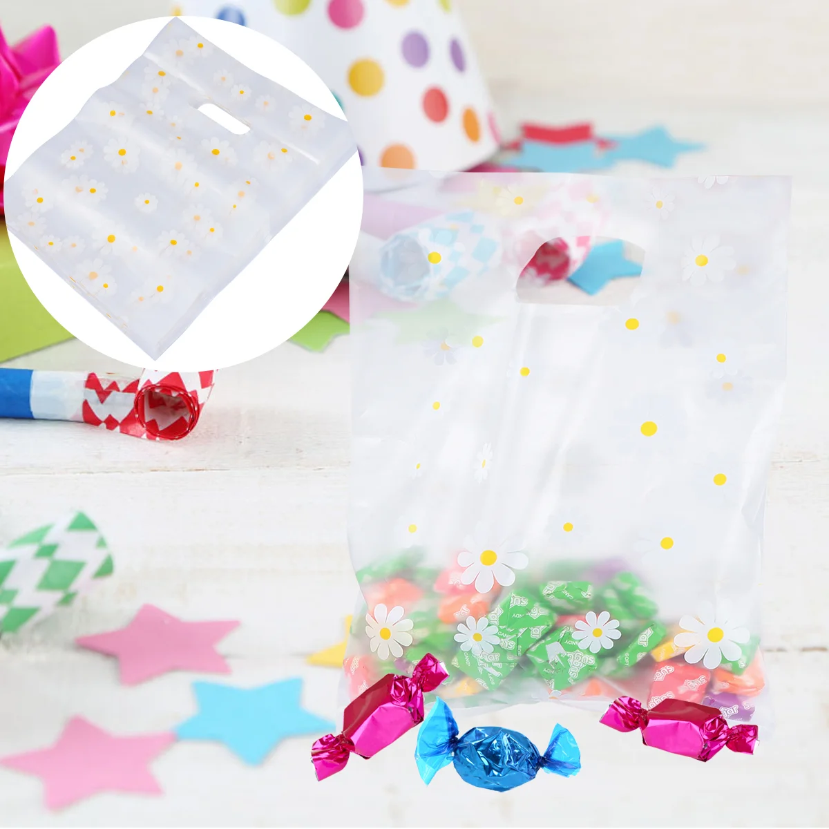 

100pcs Disposable Plastic Tote Bag Small Gift Bags Flower Pattern Plastic Bags