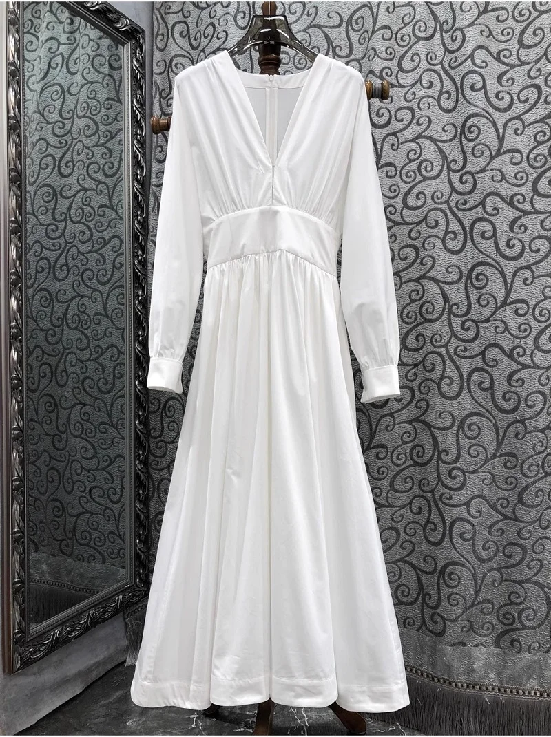 Женское длинное платье из 100% хлопка вечернее платье-макси с V-образным вырезом и