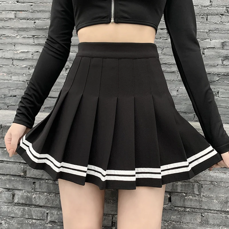 

2023 Vintage Korean Style Patchwork Skirt Harajuku JK Black Pleated Skirts Gothic Streetwear High Waist Mini Skirt Women Punk Sk