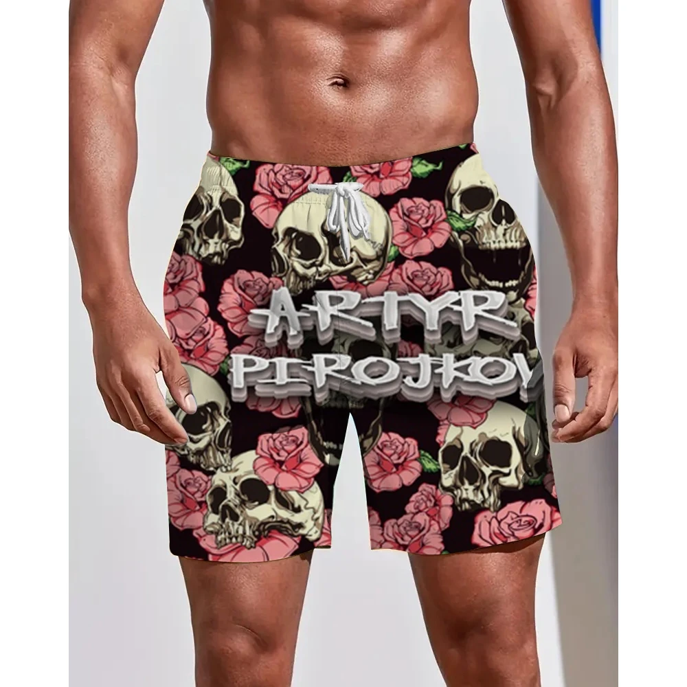 

Мужские свободные и удобные пляжные брюки четыре сезона, модные спортивные штаны для отдыха на море, плавания, с 3D-принтом скелета, большие размеры