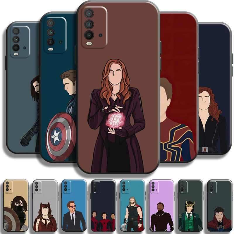 

Marvel Cartoon Comics For Xiaomi Redmi 9T Phone Case Back Soft TPU Shell Cover Black Coque Full Protection