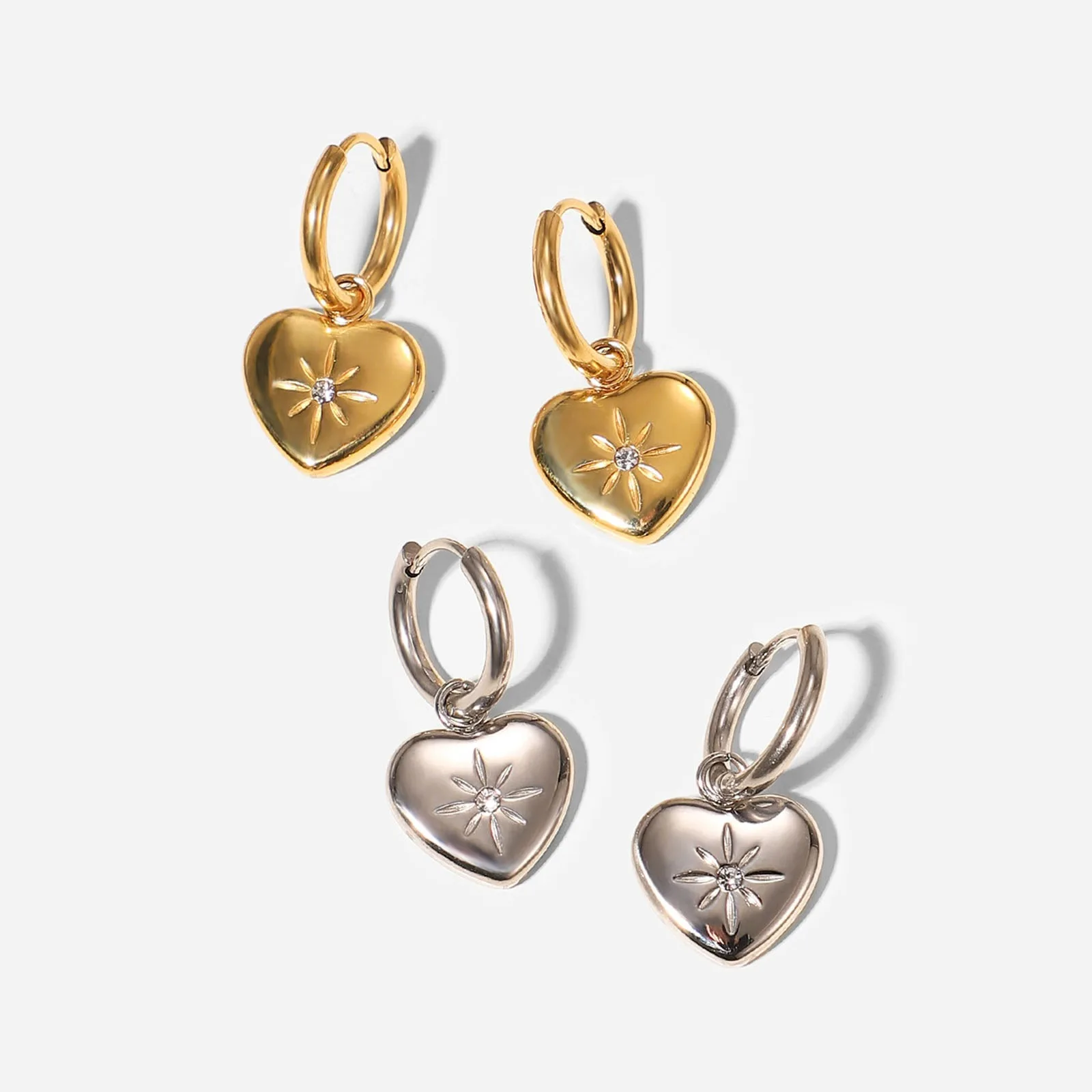 

Stainless Steel Valentine's Day Hoop Earrings Gold/Silver Color Metal Heart Star Sweet Women Party Club Earrings Jewelry,1Pair