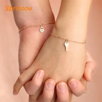2pcsset key lock couple bracelets for lovers friends metal chain romantic bracelet simple heart pendant charm bangles jewelry