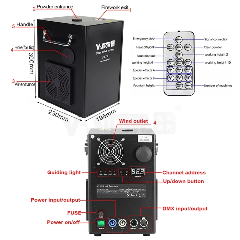 Фото Внутренний бездымный DMX-контроллер VSHOW CSF750 Cold Spark №3