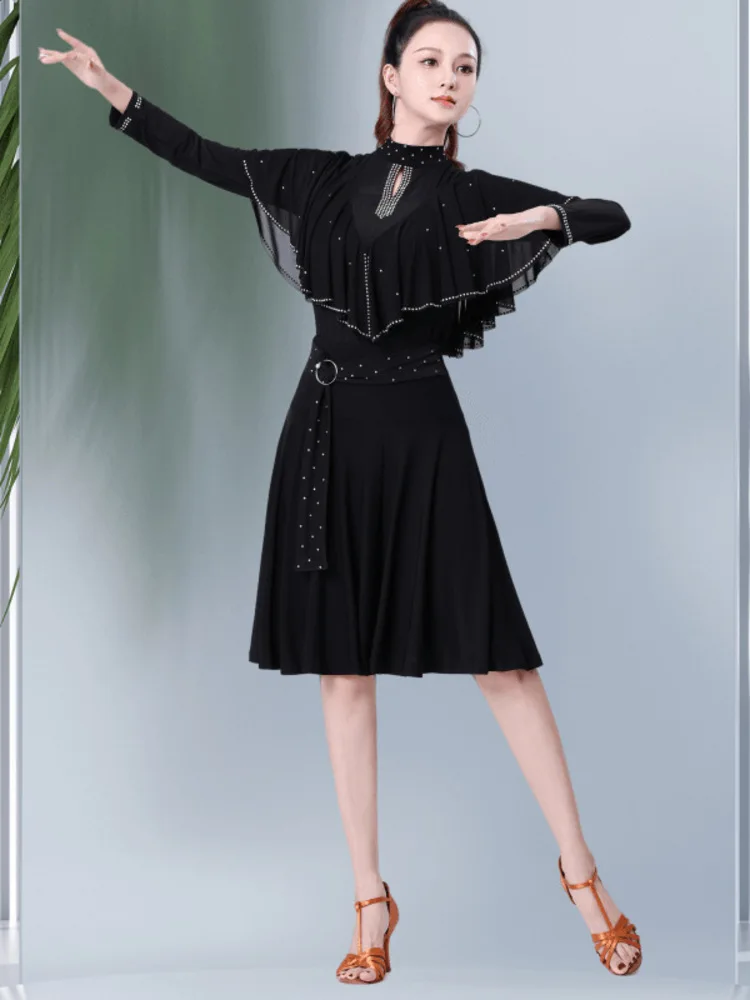 Женская юбка для бальных танцев Однотонная с завышенной талией