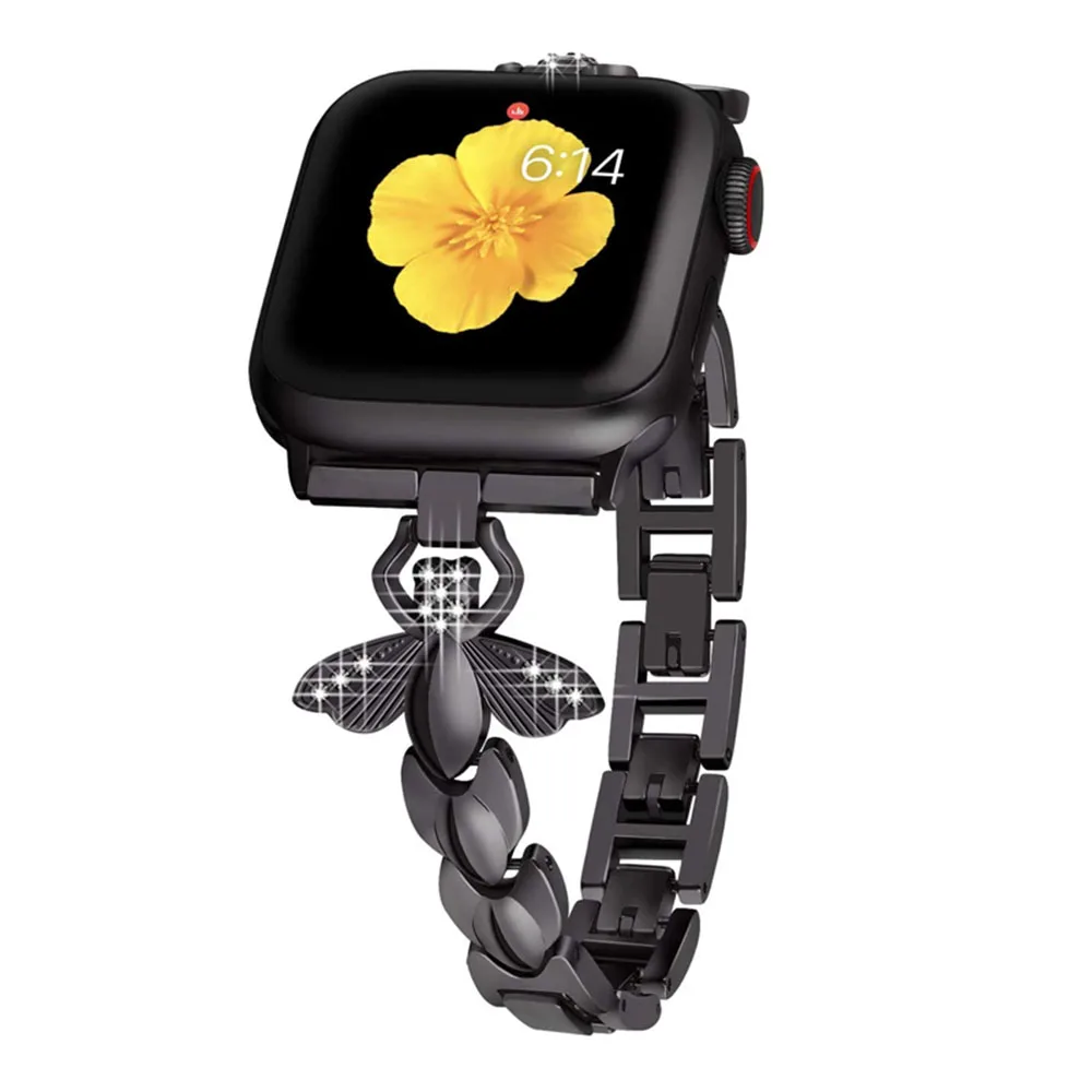 Metal Stainless Steel Strap for Apple Watch Band 8 7 45mm 41mm Bee Diamond-Set Bracelet for iWatch 6 5 4 3SE 44mm 40mm 42mm 38mm