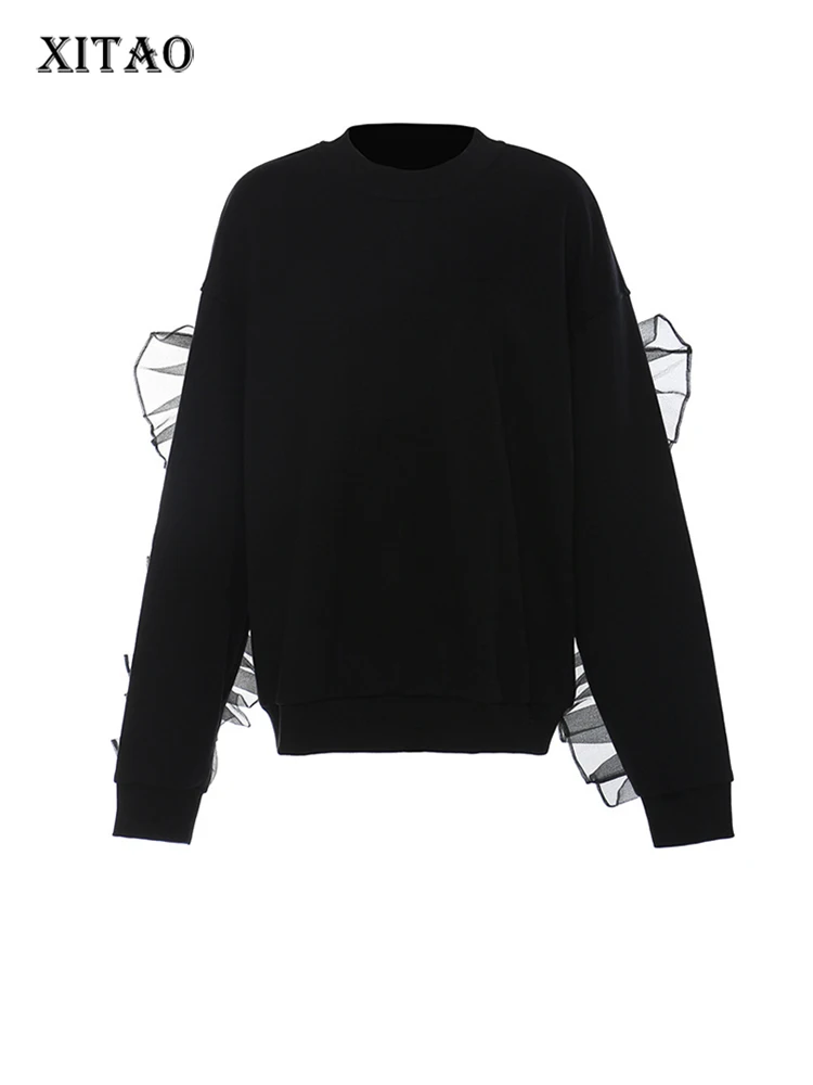 

XITAO/черные повседневные свитшоты с вырезами, сетчатые, съедобные, с грибами дерева, свободные, модные, новые, универсальные, женские топы WMD5434