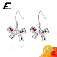 fuihetys women earrings 925 silver jewelry with zircon gemstone bowknot shape drop earring accessories for wedding promise party