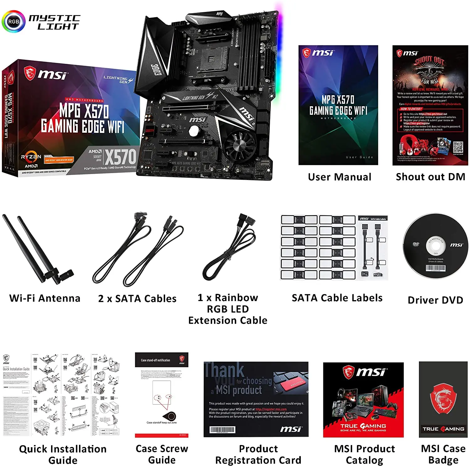 MSI MPG X570 GAMING EDGE WIFI Материнская плата по стандарту ATX AM4 DDR4 LAN и 802.11AC USB 3 2 Gen2 Type-C M.2 RGB HDMI