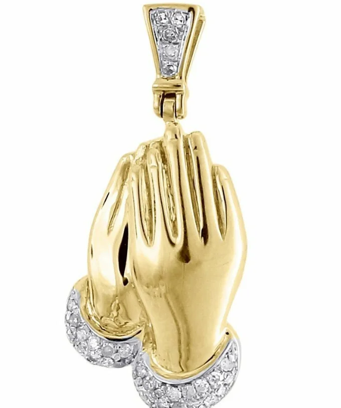 

ANGLANG Fashion Christian Palm Prayer Pendants Gold Color Cubic Zirconia Jesus Cross Necklace Jewelry for Men/Women Party Gifts