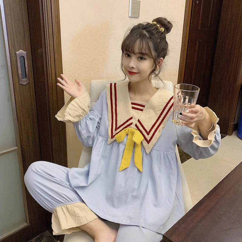 Princess Plaid Pajamas Set Sweet Full-Length Sleepwear For Women Cotton Retro Soft Pyjama Women's Soft Fashion Homewear