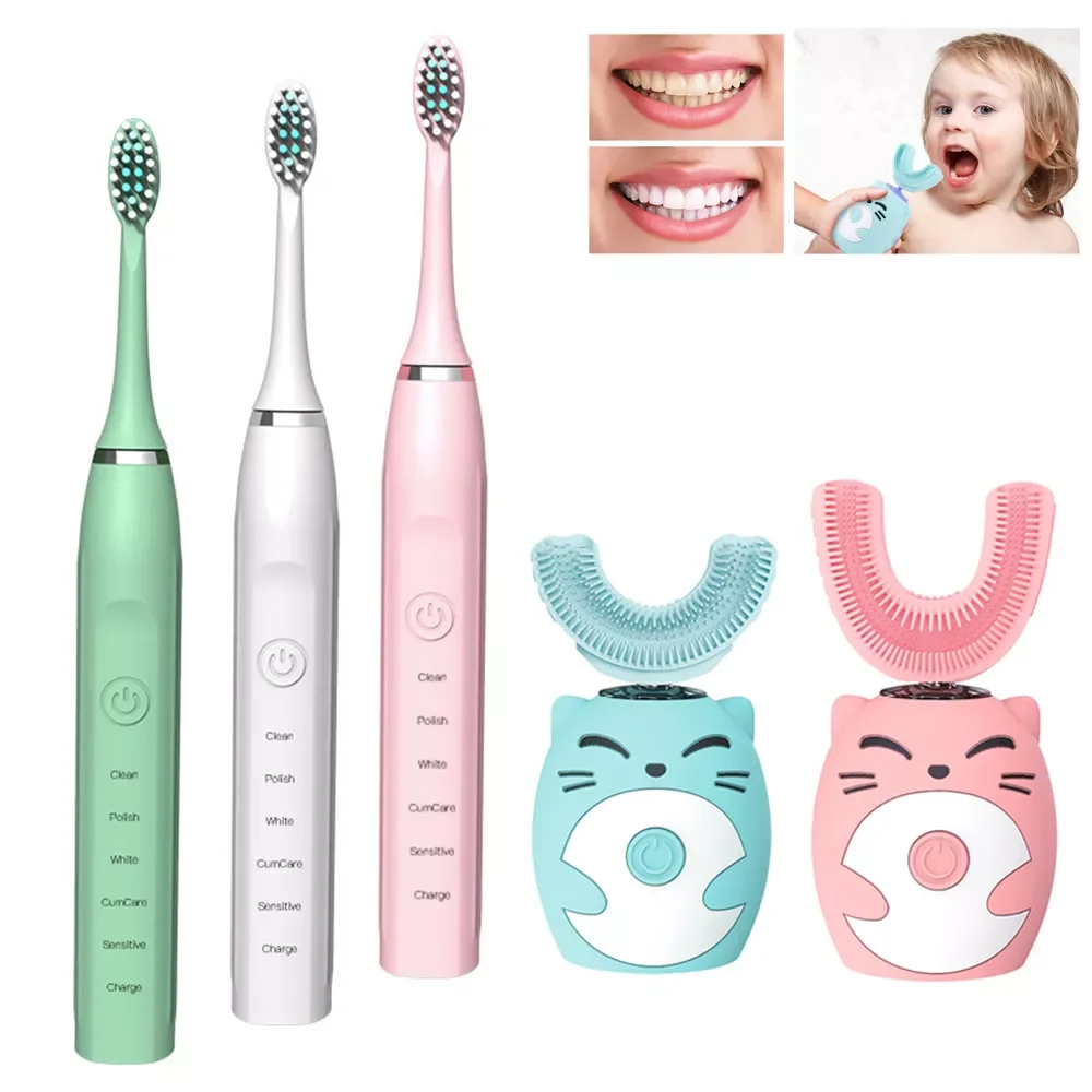 

Sonic Electric Toothbrush for Children Kids Adults Cute Cartoon U-shaped Smart 360 Degrees Silicon Automatic Teeth Tooth Brush