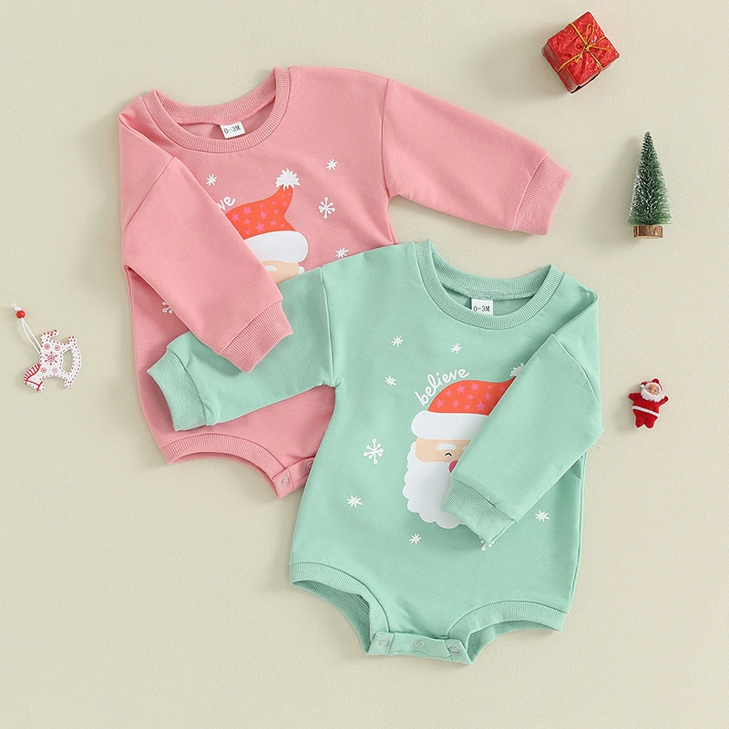 

Рождественские свитшоты для маленьких девочек и мальчиков, комбинезоны, одежда с надписью, Женское боди с круглым вырезом и длинным рукавом для малышей, рождественские комбинезоны