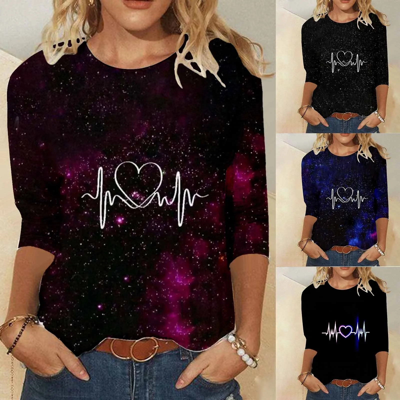 

Женская футболка с длинным рукавом, круглым вырезом и принтом