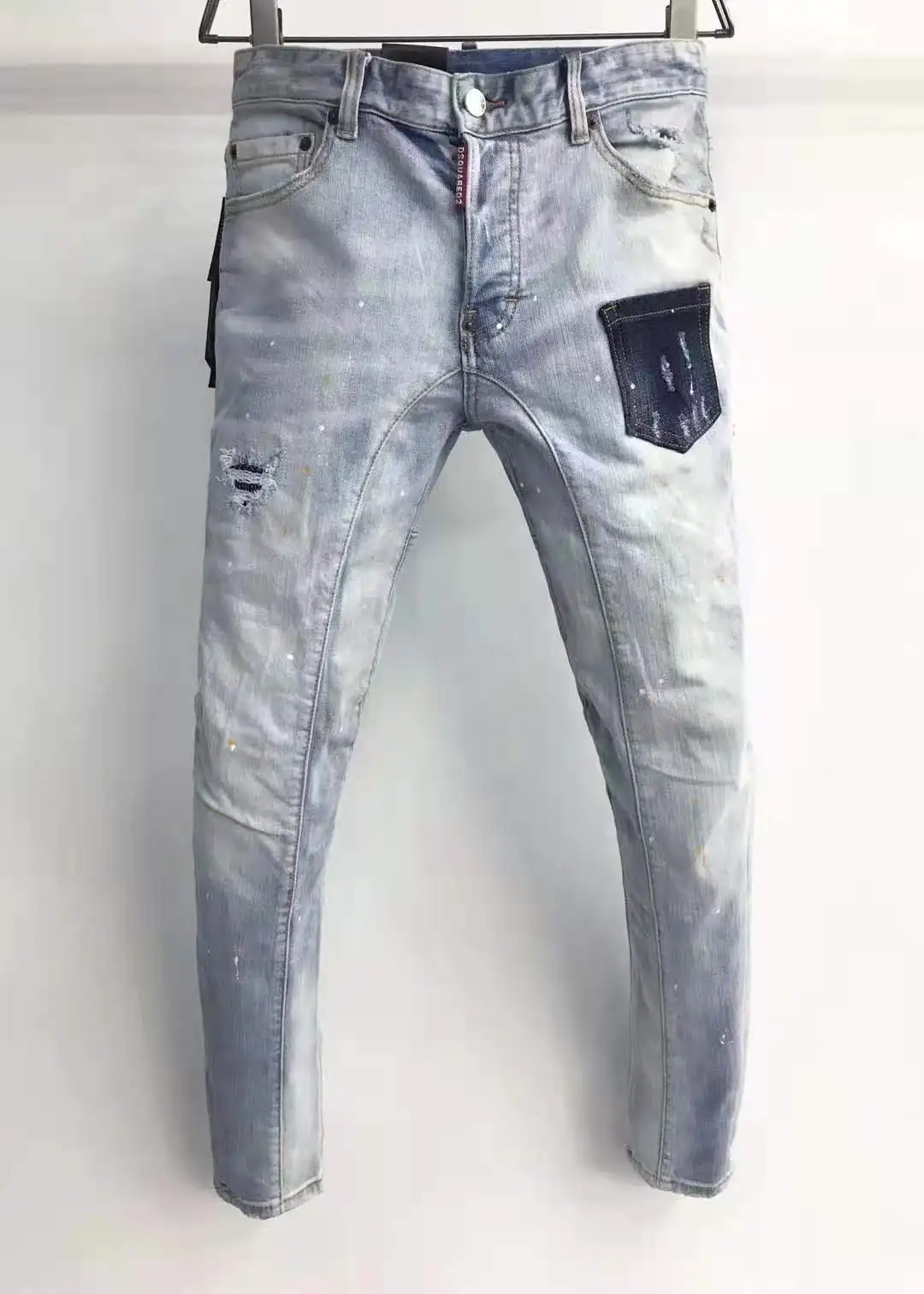 

Patch Pocket Men Jeans Pencil Pants Motorcycle Party Casual Trousers Street Clothing 2023 Denim Man Clothing Ripped Jeans