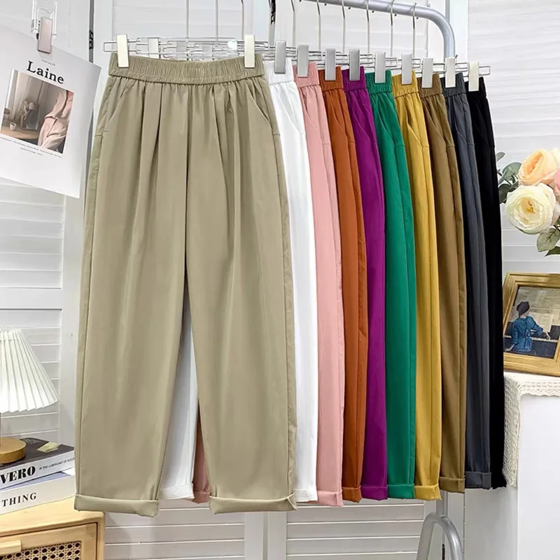 

Женские шаровары в стиле ретро с широкими штанинами, модель 2022 года, свободные эластичные прямые брюки-трубы с высокой талией и карманами, показывающие Тонкие штаны в стиле старого редиса, повседневные брюки