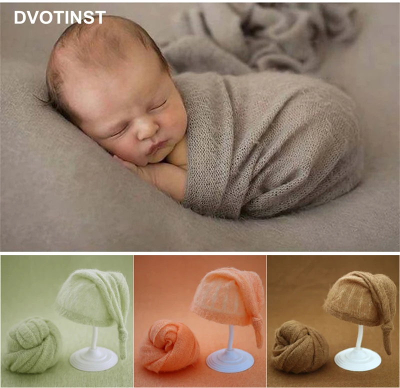 

Dvotinst Newborn Baby Photography Props Soft Mohair Cute Hats Bonnet Knitted Wraps Blanket Studio Shoots Fotografia Photo Props