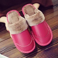 cow leather slippers couple indoor non slip men women home fashion casual shoes pvc soft soles winter plush flat slippers shoes