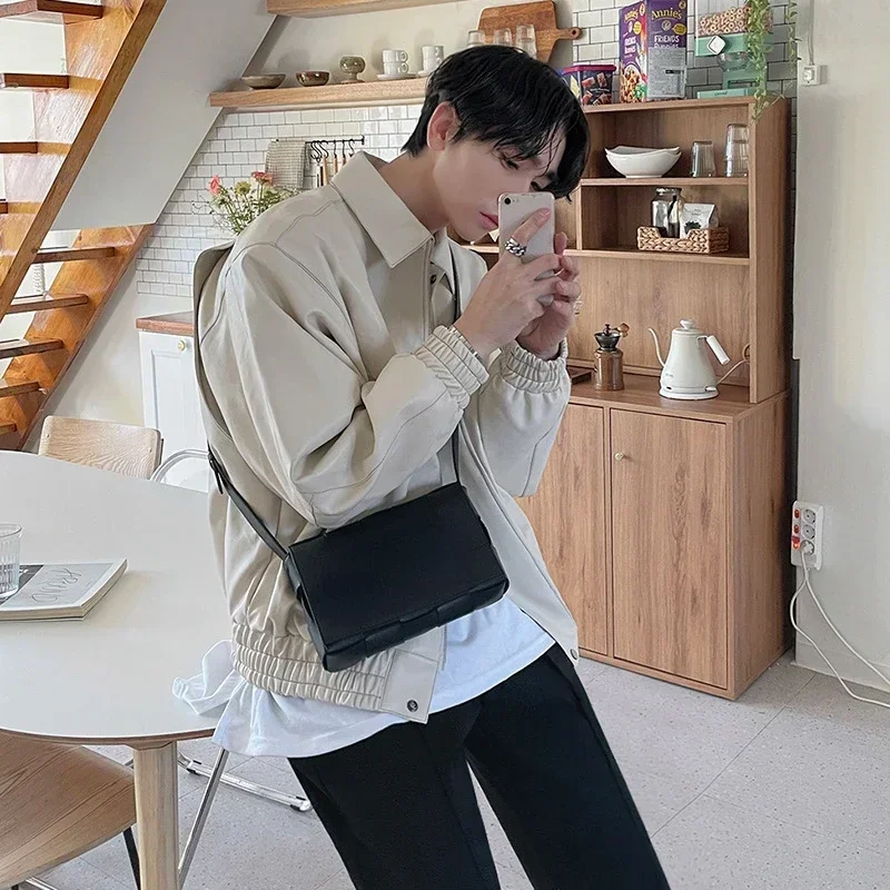 Мужская черная кожаная куртка весенне-осенняя новая свободная мотоциклетная