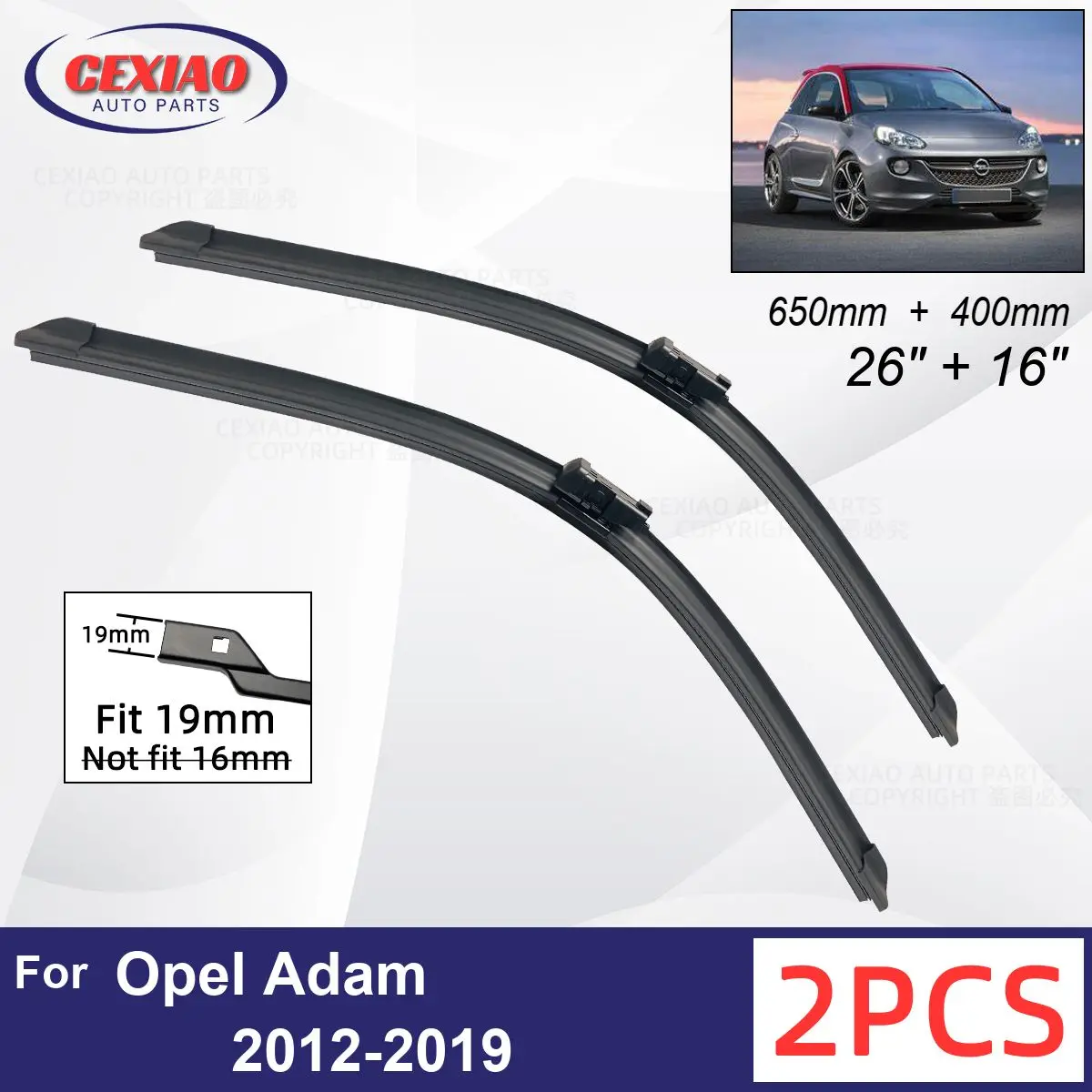 

Car Wiper For Opel Adam 2012-2019 Front Wiper Blades Soft Rubber Windscreen Wipers Auto Windshield 26"+16" 650mm + 400mm