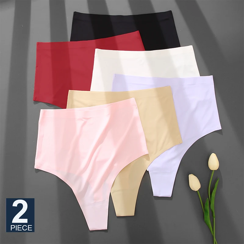 

FINETOO 2PCS/Set S-3XL Seamless High Waist Thongs Panties Women Panty Sexy Underwear for Woman Pantys Lingerie Girls G-string