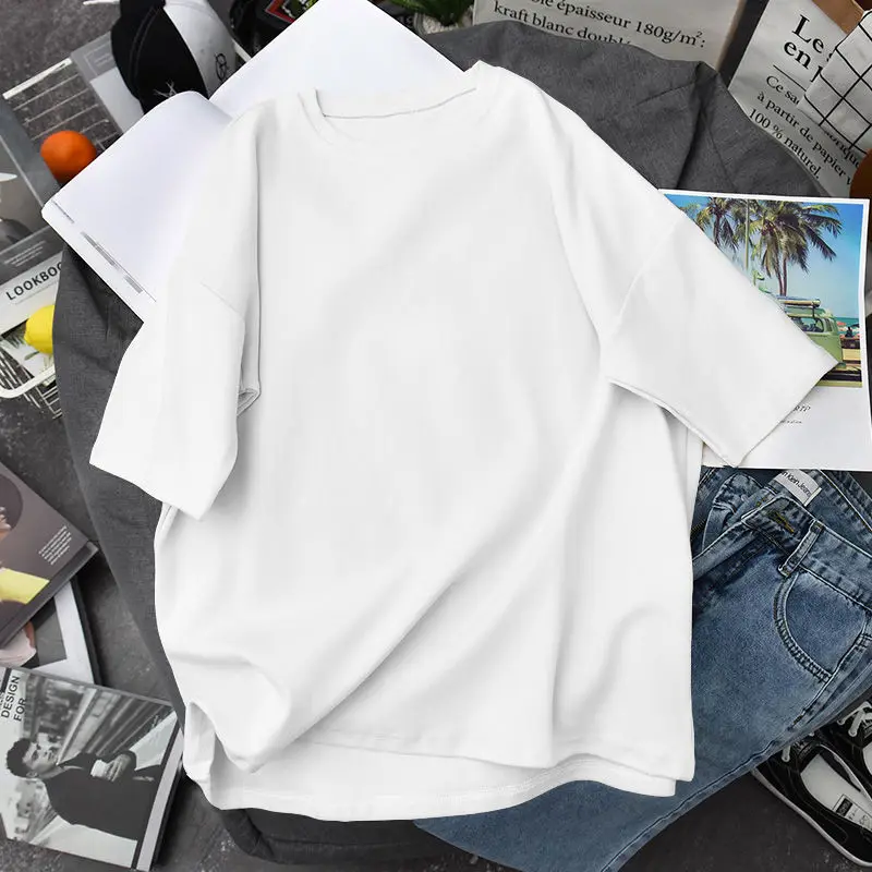 

Pure Cotton 2020 Summer New Printed Solid Color Short-sleeved T-shirt Korean Version Loose Women's All-match Women's T-shirt