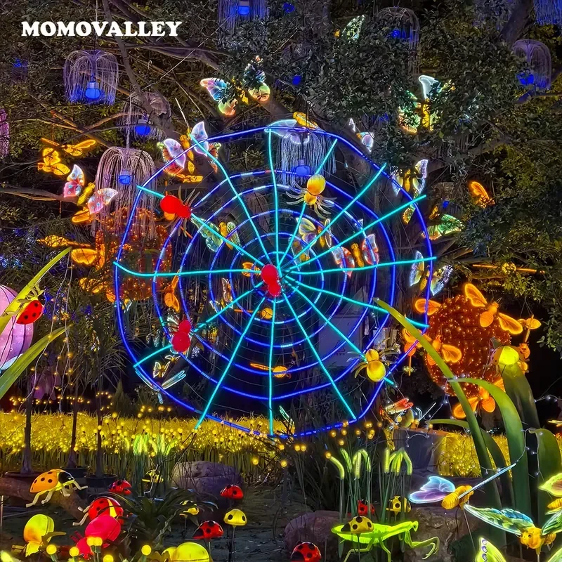 Фото Декоративная паутина с гигантскими светодиодами для Хэллоуина от Momovalley, с металлическим каркасом, для улицы и двора, с меняющимися цветами огнями. №5