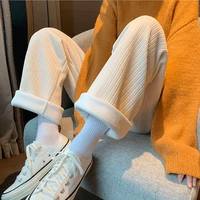 womens pants wide leg trousers with plush thick high waist winter loose straight casual trousers white corduroy trousers