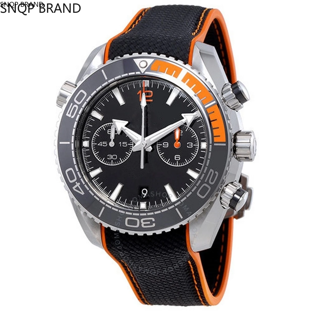 

Classic mens quartz chronograph watch black ceramic bezel canvas rubber