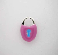 silver enamel pink lock charm key cute