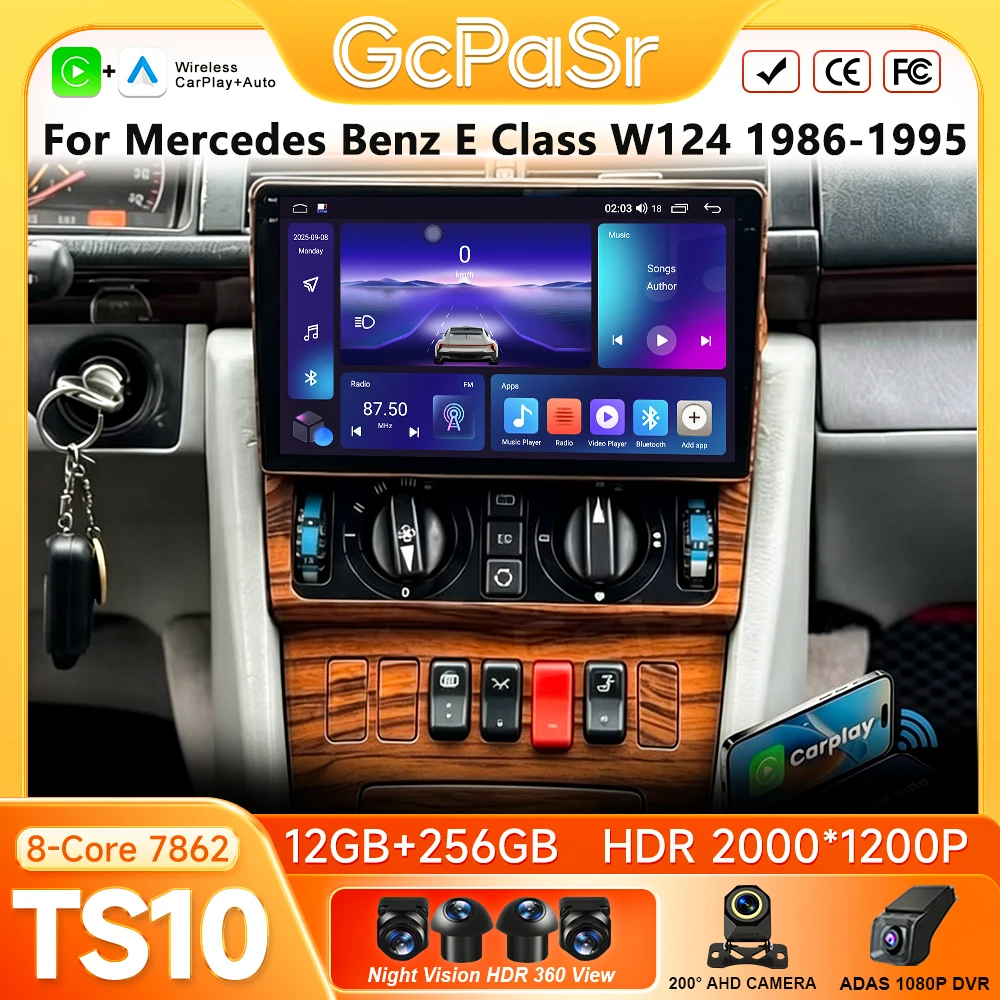Фото Для Mercedes-Benz E-класса W124 1986-1995: Автомагнитола с CarPlay, GPS-навигацией, Android Auto, Android 16, 2K дисплеем (без 2DIN DVD) №2