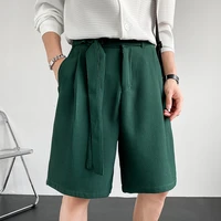 summer 3 colors belt shorts men fashion society mens suit shorts korean loose straight plaid shorts mens five point pants m 2xl