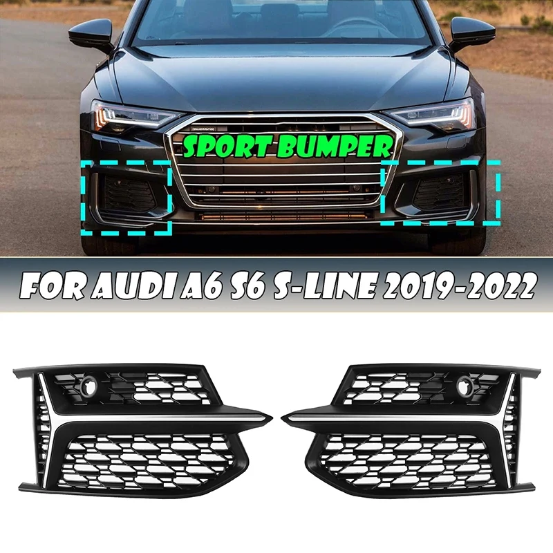 

Car Mesh RS6 Style Fog Light Grilles Grills Accessories Kits For A6 C8 S6 2019 2020