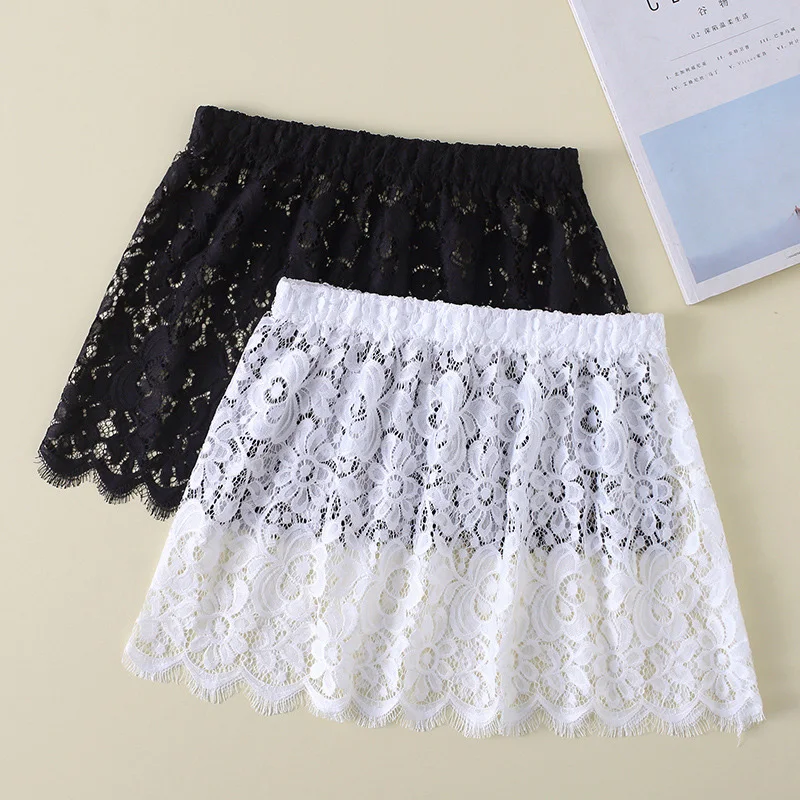 

Black White Women Nylon Ice Unlined Mini Skirt Summer Sweet Decoration Faux Hem Female Fashion Casual Skirt Sexy Streetwear L-XL