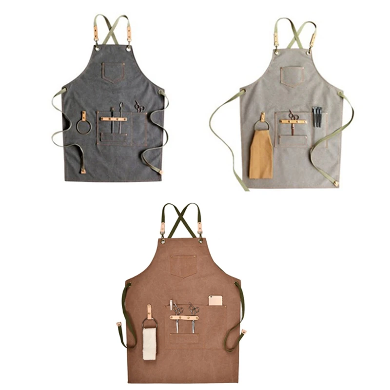 

Hairdressing Apron Bib Chef Barber Apron For Women Men Barista Bartender Pockets Home Barber Cook Coffee Restaurant