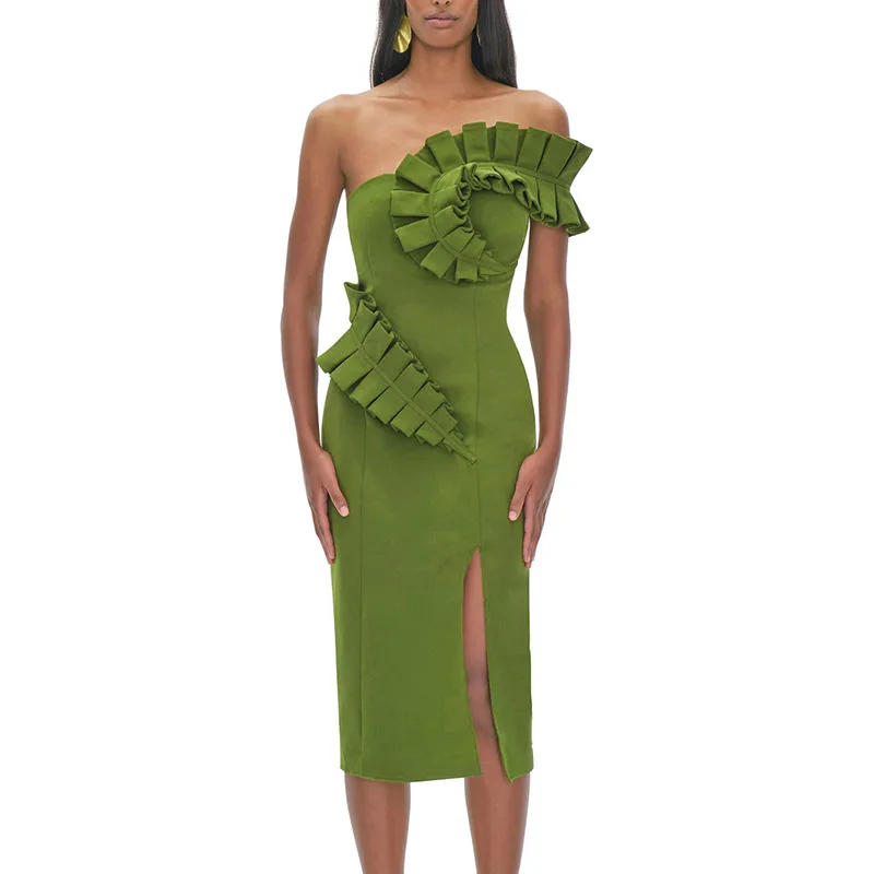 

2023 Spring and Autumn New Women's Sexy Shoulder Tube Top Bandage Skirt Pattern Design Around Temperament Dress Club Party