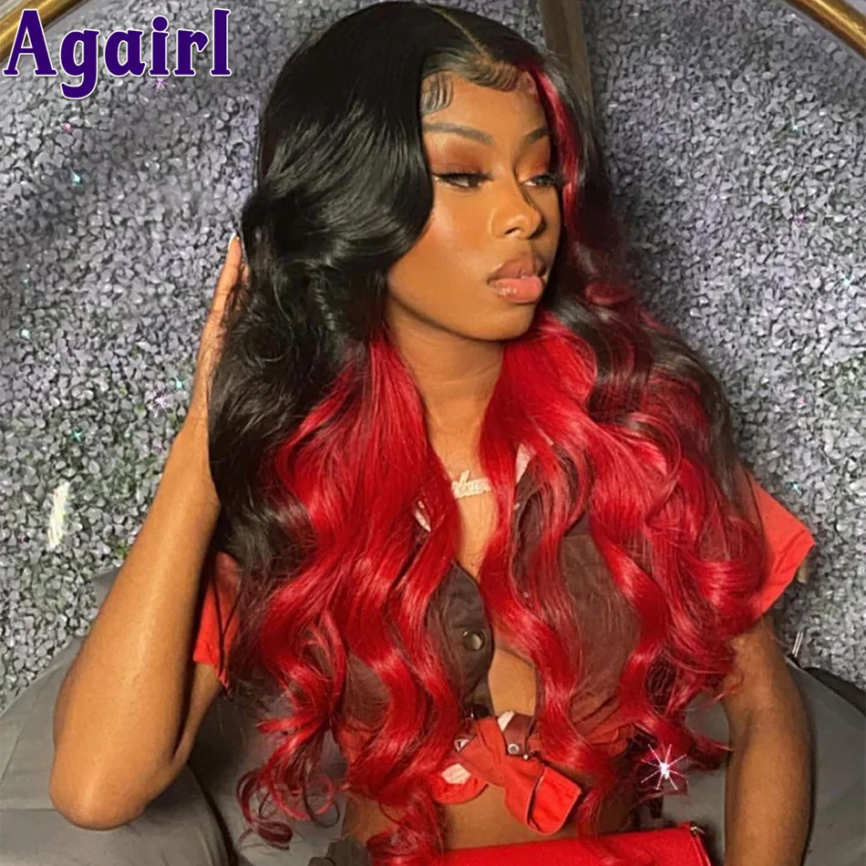 13X6 Lace Front Human Hair Wigs Ombre 99J Colored Human Hair Wigs for Women Highlight Red Transparent Lace Frontal Wig Brazilian