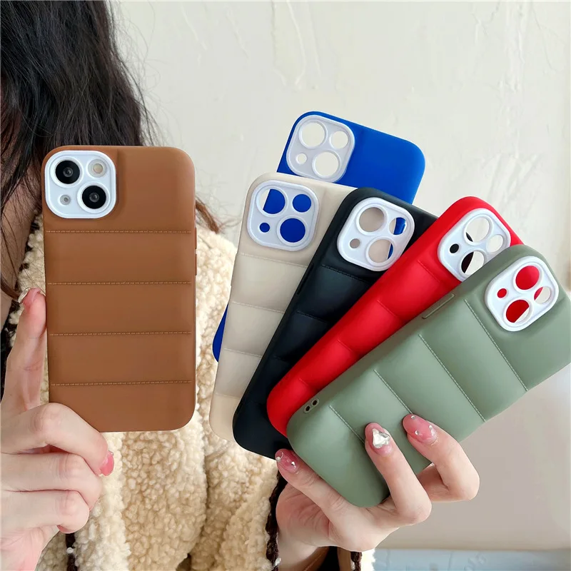 

Fashion Down Jacket Case for iPhone 13 12 11 Pro Max 12 Mini X XR XS 8 7 6s Plus The Puffer Case Soft Silicone Cover Color
