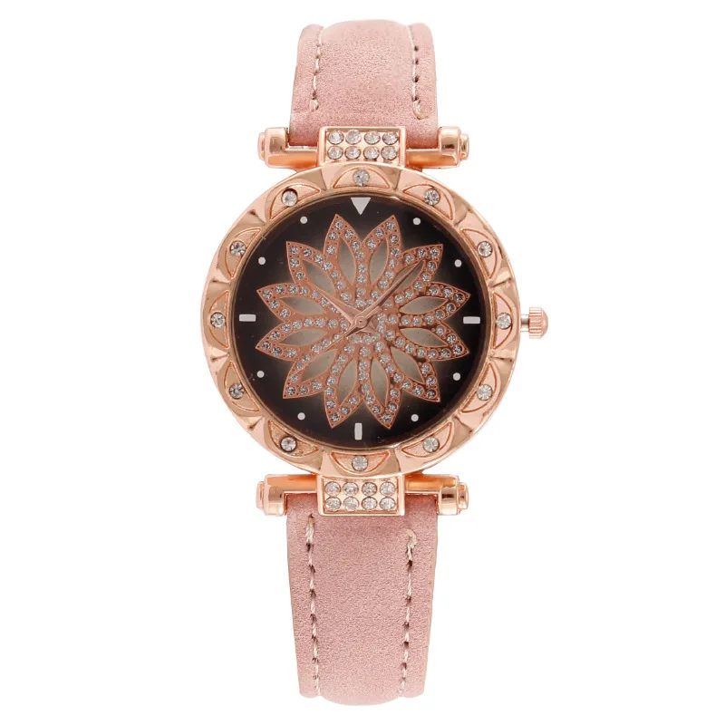 

Luxury Starting Star Inlaid Diamond Flower Quartz Watch For Women Pink Quartz Wristwatch Reloj Mujer Orologio Donna Montre Femme