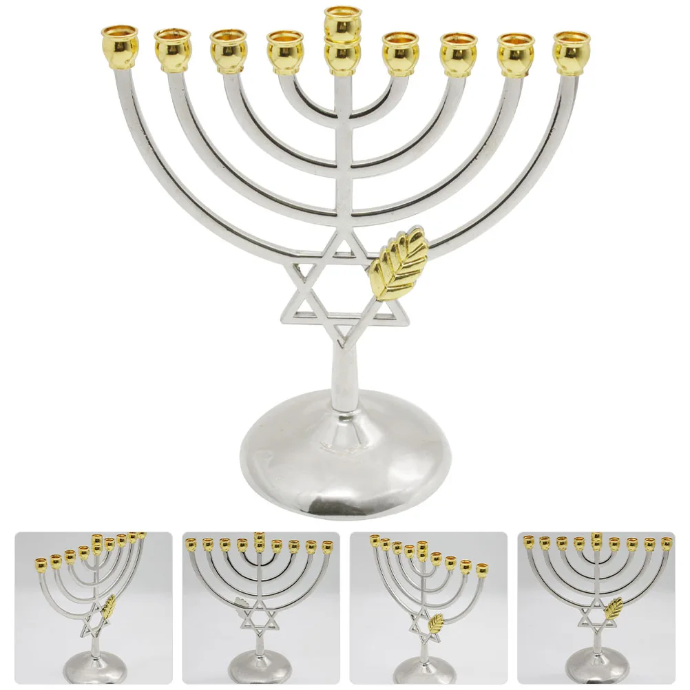 9 Branch Candlestick Metal Candle Holder Party Ornament Hanukkah Pentagram Gold Leaf Menorah