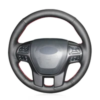 diy hand stitched non slip durable black leather car steering wheel cover for ford ranger everest