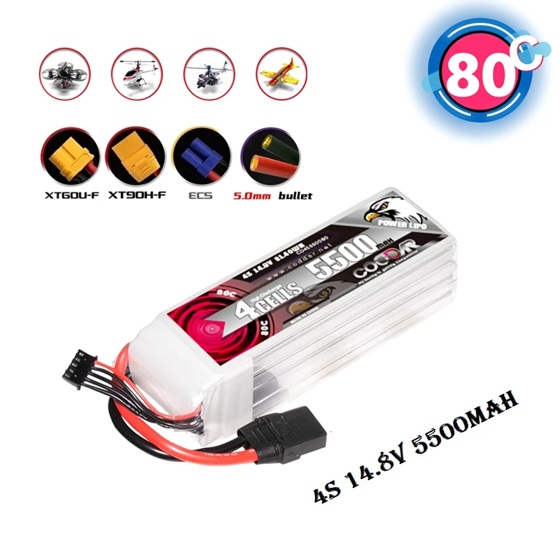 

CODDAR Long Flight High Volume 4S 80/160C 14.8V 5500mAh Lipo Battery For FPV Racing Drone RC Racer With XT60 XT90 EC5 Connetor