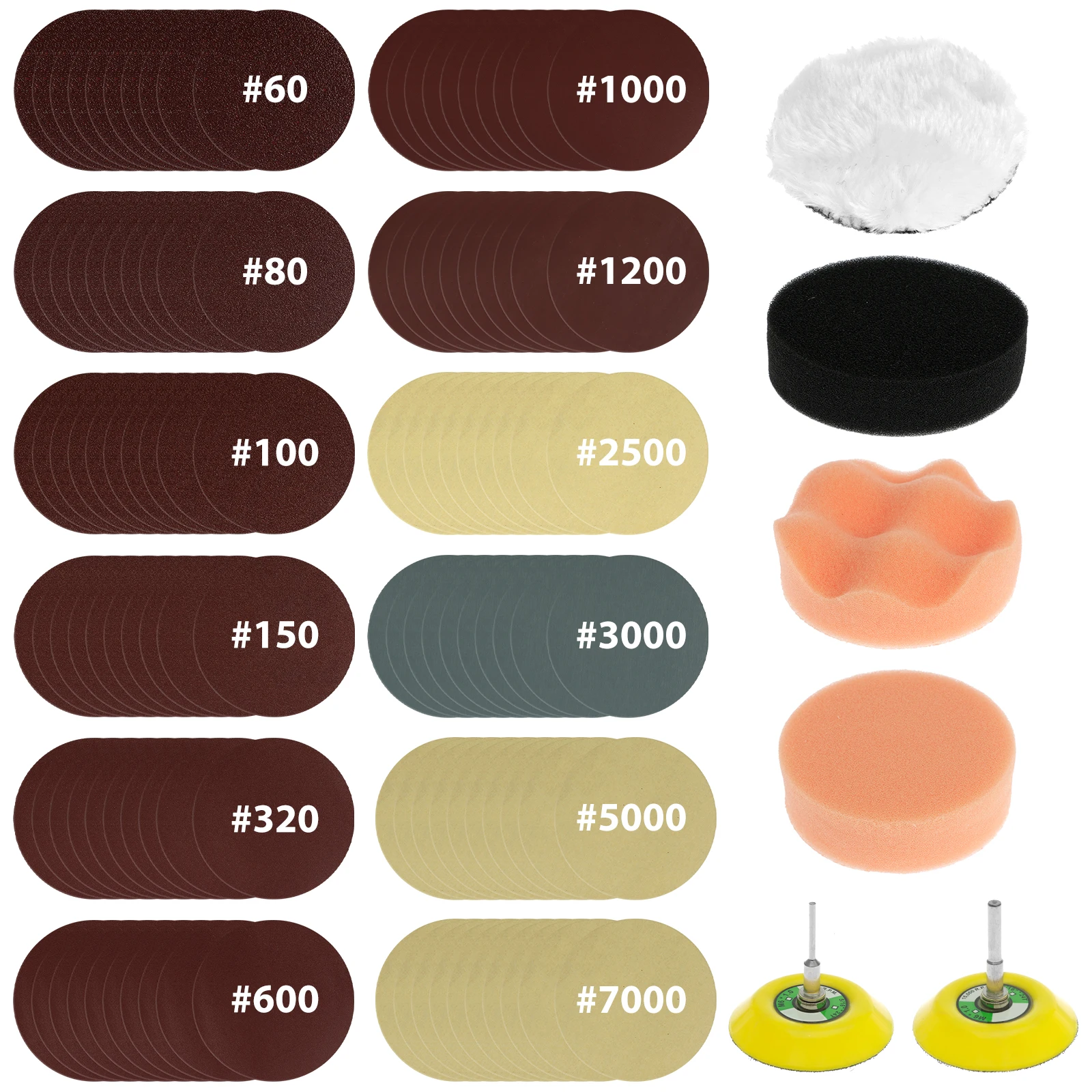 

128 шт., многоразовые шлифовальные диски для дерева, 3 дюйма, 60-7000 Грит