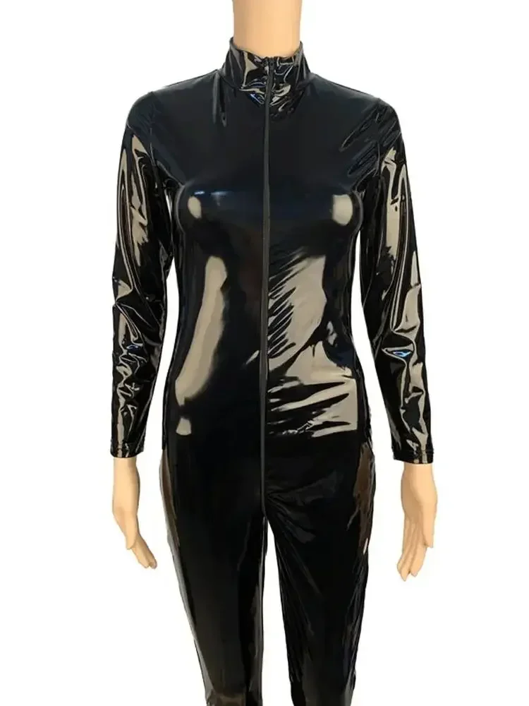S-5XL Унисекс Комбинезон из ПВХ с мокрым эффектом и длинным рукавом Блестящая