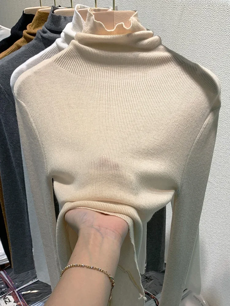 Women's Slim Fit Long Sleeve High Neck Sweater Autumn/winter Trendy Knitted Top Base Layer
