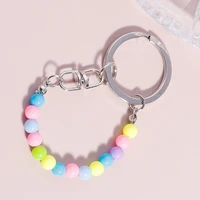 new candy colors small beads keychains key ring for women men handbag pendants car key chains jewelry accessories